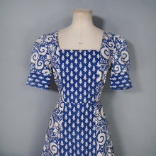 Load image into Gallery viewer, 60s 70s MISTER ANT BLUE WHITE BLOCK PRINT COTTON MAXI DRESS - XS
