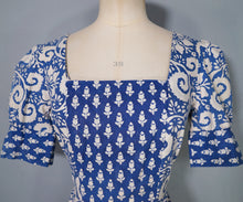 Load image into Gallery viewer, 60s 70s MISTER ANT BLUE WHITE BLOCK PRINT COTTON MAXI DRESS - XS