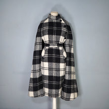 Load image into Gallery viewer, 70s JIMMY HOURIHAN "BORU" BLACK &amp; WHITE LONG WOOL PLAID CAPE COAT WITH BELT