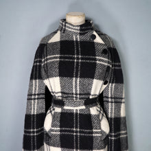 Load image into Gallery viewer, 70s JIMMY HOURIHAN "BORU" BLACK &amp; WHITE LONG WOOL PLAID CAPE COAT WITH BELT