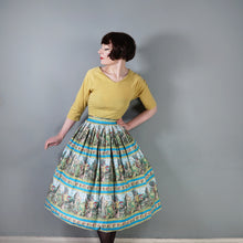 Load image into Gallery viewer, 50s BLUE NOVELTY FULL COTTON SKIRT WITH LANDSCAPE / GARDEN PRINT - 27"
