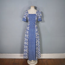 Load image into Gallery viewer, 60s 70s MISTER ANT BLUE WHITE BLOCK PRINT COTTON MAXI DRESS - XS