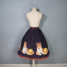 Load image into Gallery viewer, 50s BLACK NOVELTY DOG AND HAT BORDER PRINT FULL COTTON SKIRT - 26"