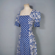 Load image into Gallery viewer, 60s 70s MISTER ANT BLUE WHITE BLOCK PRINT COTTON MAXI DRESS - XS