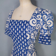 Load image into Gallery viewer, 60s 70s MISTER ANT BLUE WHITE BLOCK PRINT COTTON MAXI DRESS - XS
