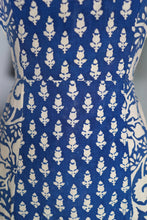 Load image into Gallery viewer, 60s 70s MISTER ANT BLUE WHITE BLOCK PRINT COTTON MAXI DRESS - XS