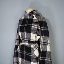 Load image into Gallery viewer, 70s JIMMY HOURIHAN "BORU" BLACK &amp; WHITE LONG WOOL PLAID CAPE COAT WITH BELT