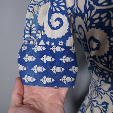 Load image into Gallery viewer, 60s 70s MISTER ANT BLUE WHITE BLOCK PRINT COTTON MAXI DRESS - XS