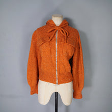 Load image into Gallery viewer, 40s style HANDKNITTED BRIGHT ORANGE WOOL CARDIGAN JACKET WITH HOOD - M-L