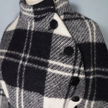 Load image into Gallery viewer, 70s JIMMY HOURIHAN "BORU" BLACK &amp; WHITE LONG WOOL PLAID CAPE COAT WITH BELT