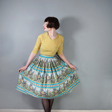 Load image into Gallery viewer, 50s BLUE NOVELTY FULL COTTON SKIRT WITH LANDSCAPE / GARDEN PRINT - 27"