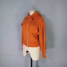 Load image into Gallery viewer, 40s style HANDKNITTED BRIGHT ORANGE WOOL CARDIGAN JACKET WITH HOOD - M-L