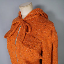 Load image into Gallery viewer, 40s style HANDKNITTED BRIGHT ORANGE WOOL CARDIGAN JACKET WITH HOOD - M-L
