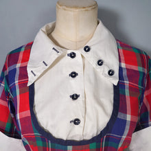 Load image into Gallery viewer, 50s COLOURED BLUE AND RED PLAID DRESS WITH CONTRAST COLLAR AND BIB - M
