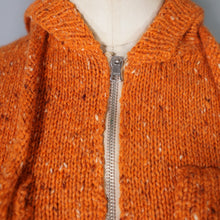 Load image into Gallery viewer, 40s style HANDKNITTED BRIGHT ORANGE WOOL CARDIGAN JACKET WITH HOOD - M-L
