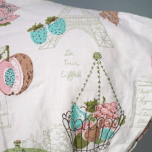 Load image into Gallery viewer, 50s NOVELTY PRINT BOLERO TIE BLOUSE / TOP IN PARISIAN FOOD MARKET PRINT - XS-S