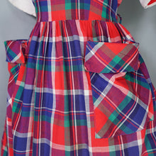 Load image into Gallery viewer, 50s COLOURED BLUE AND RED PLAID DRESS WITH CONTRAST COLLAR AND BIB - M