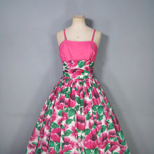 Load image into Gallery viewer, 50s JEAN ALLEN FULL SKIRTED FLORAL PARTY GOWN / DRESS WITH HOOP PETTICOAT - XS-S