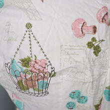 Load image into Gallery viewer, 50s NOVELTY PRINT BOLERO TIE BLOUSE / TOP IN PARISIAN FOOD MARKET PRINT - XS-S