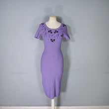 Load image into Gallery viewer, 50s SNYDERKNIT LAVENDER BOUCLE KNIT WIGGLE DRESS WITH BEADED NECKLINE - XS-S
