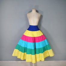 Load image into Gallery viewer, 60s 70s PINTUCKED COTTON RAINBOW COLOURBLOCK FULL SKIRT BY MEXICANA SLOANE ST - 27"