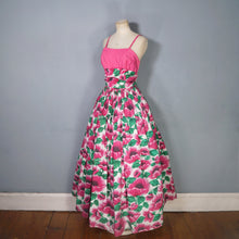 Load image into Gallery viewer, 50s JEAN ALLEN FULL SKIRTED FLORAL PARTY GOWN / DRESS WITH HOOP PETTICOAT - XS-S