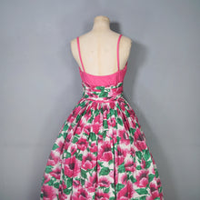 Load image into Gallery viewer, 50s JEAN ALLEN FULL SKIRTED FLORAL PARTY GOWN / DRESS WITH HOOP PETTICOAT - XS-S