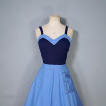 Load image into Gallery viewer, 70s STRAPPY BLUE ART DECO LADY NOVELTY POCKET DRESS - S
