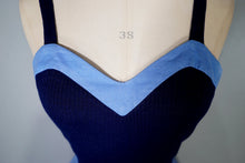 Load image into Gallery viewer, 70s STRAPPY BLUE ART DECO LADY NOVELTY POCKET DRESS - S