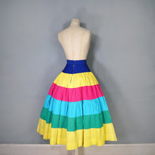 Load image into Gallery viewer, 60s 70s PINTUCKED COTTON RAINBOW COLOURBLOCK FULL SKIRT BY MEXICANA SLOANE ST - 27"