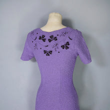 Load image into Gallery viewer, 50s SNYDERKNIT LAVENDER BOUCLE KNIT WIGGLE DRESS WITH BEADED NECKLINE - XS-S