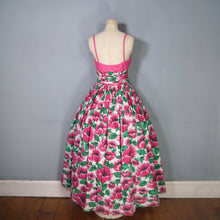 Load image into Gallery viewer, 50s JEAN ALLEN FULL SKIRTED FLORAL PARTY GOWN / DRESS WITH HOOP PETTICOAT - XS-S