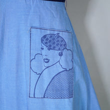 Load image into Gallery viewer, 70s STRAPPY BLUE ART DECO LADY NOVELTY POCKET DRESS - S
