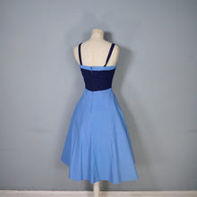 Load image into Gallery viewer, 70s STRAPPY BLUE ART DECO LADY NOVELTY POCKET DRESS - S