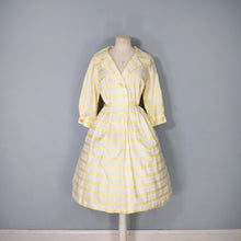 Load image into Gallery viewer, 60s RHONA ROY YELLOW WOVEN STRIPE COTTON SHIRT DRESS - S-M