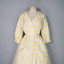 Load image into Gallery viewer, 60s RHONA ROY YELLOW WOVEN STRIPE COTTON SHIRT DRESS - S-M