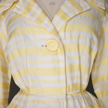Load image into Gallery viewer, 60s RHONA ROY YELLOW WOVEN STRIPE COTTON SHIRT DRESS - S-M