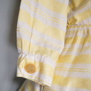 60s RHONA ROY YELLOW WOVEN STRIPE COTTON SHIRT DRESS - S-M