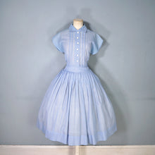 Load image into Gallery viewer, 50s SEMI SHEER BLUE FULL SKIRTED SHIRT WAIST DAY DRESS - M