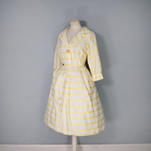 Load image into Gallery viewer, 60s RHONA ROY YELLOW WOVEN STRIPE COTTON SHIRT DRESS - S-M