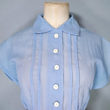 Load image into Gallery viewer, 50s SEMI SHEER BLUE FULL SKIRTED SHIRT WAIST DAY DRESS - M