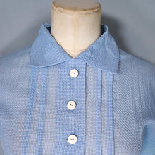 Load image into Gallery viewer, 50s SEMI SHEER BLUE FULL SKIRTED SHIRT WAIST DAY DRESS - M