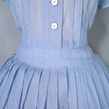 Load image into Gallery viewer, 50s SEMI SHEER BLUE FULL SKIRTED SHIRT WAIST DAY DRESS - M