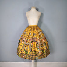Load image into Gallery viewer, 50s RARE SAUL STEINBERG YELLOW NOVELTY OPERA PRINT FULL COTTON SKIRT - 26&quot;