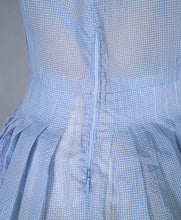 Load image into Gallery viewer, 50s SEMI SHEER BLUE FULL SKIRTED SHIRT WAIST DAY DRESS - M