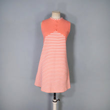 Load image into Gallery viewer, 60s PEACHY PINK AND CREAM STRIPE MOD SHIFT DRESS - S