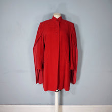Load image into Gallery viewer, 40s QUINN MAAHS SOFT RED VELVETY STRONG SHOULDERED CAPED SWING COAT - L