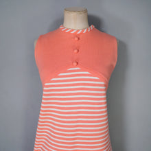 Load image into Gallery viewer, 60s PEACHY PINK AND CREAM STRIPE MOD SHIFT DRESS - S