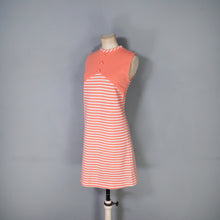 Load image into Gallery viewer, 60s PEACHY PINK AND CREAM STRIPE MOD SHIFT DRESS - S