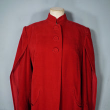 Load image into Gallery viewer, 40s QUINN MAAHS SOFT RED VELVETY STRONG SHOULDERED CAPED SWING COAT - L